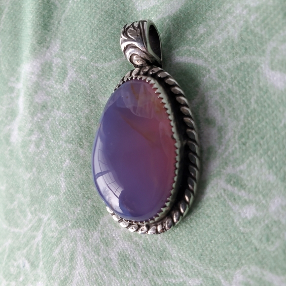 Holly blue agate gemstone one of a kind custom pendant sterling silver - Picture 4 of 12